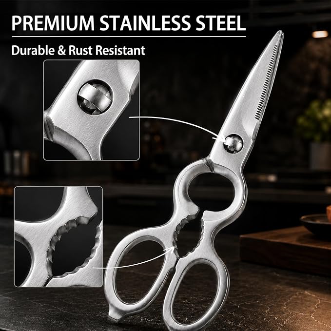 Heavy Duty Kitchen Shears, Detachable Stainless Steel Cooking Scissors for Food Prep, Meat, Poultry, Vegetable, Herb, All-Purpose Utility Scissors with Nutcracker, Bottle Opener & Blade Guard