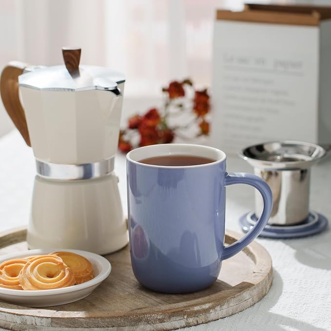 CEEFU 16oz Porcelain Tea Mug with Infuser, Lid and Coaster | Teaware with Filter, Loose Leaf Tea Cup Steeper Maker, Tea/Coffee/Milk/Women/Office/Home/Gift, Purple