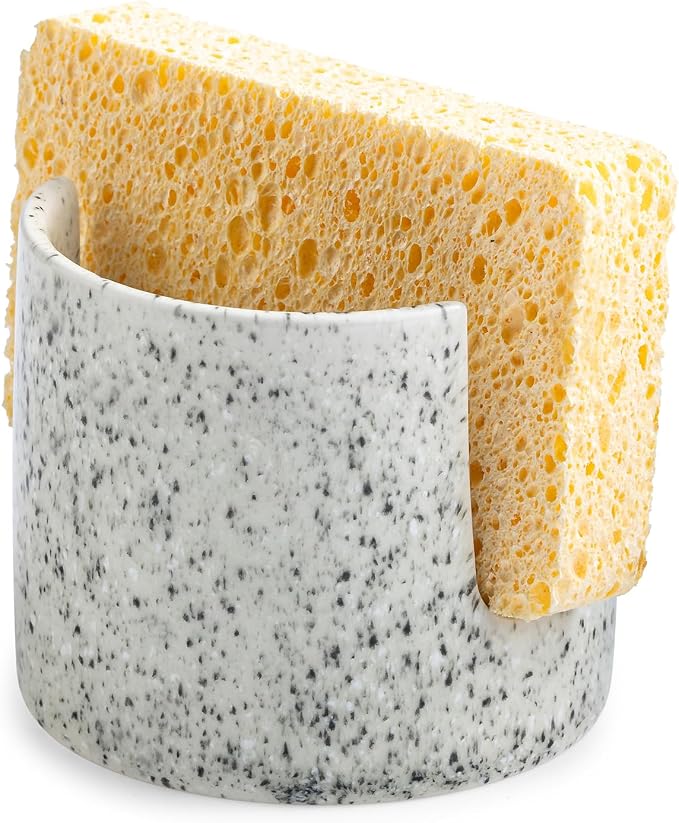 Zoeeker Sponge Holder for Kitchen Sink, Ceramic Dish Sponge Drying Rack | Dish Brush Holder Kitchen Storage Accessories Scrubby Caddy Scouring Pad Holder for Bathroom, Countertop, Speckled Glaze