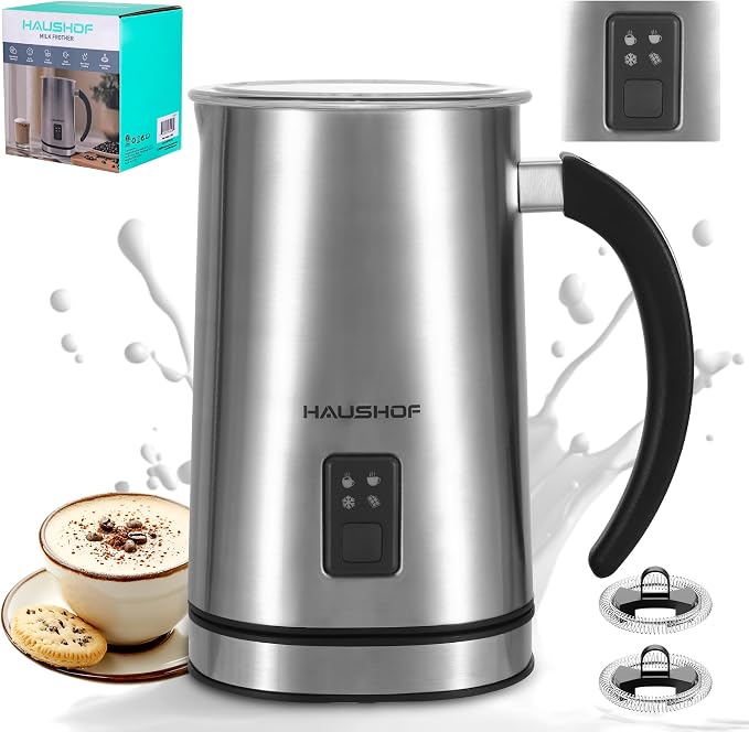 HAUSHOF 4-in-1 Electric Milk Frother and Steamer, Warm and Cold Foam Maker | Large Capacity, Hot Chocolate Maker, Automatic Milk Warmer, Frother for Coffee, Latte, Macchiato, Cappuccino