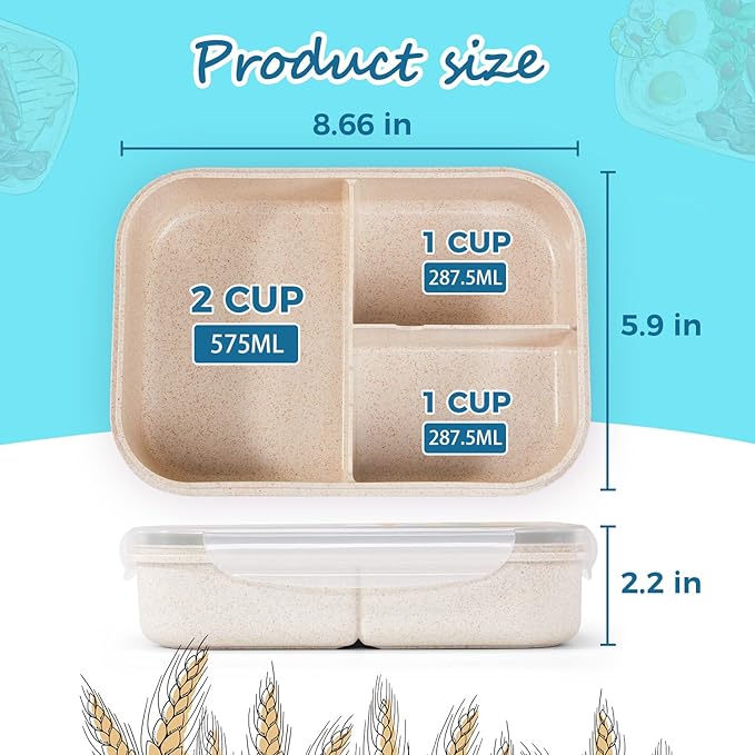 MISS BIG® Bento Lunch Box for Kids, 1150ml, 3 Compartments, White | White kids bento lunch box for school meals, daycare snacks, light lunch portions, picnic, and travel.
