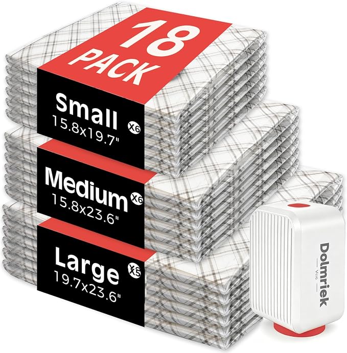 18-Pack Vacuum Seal Bags for Clothing Travel with Cordless Pump | Vacuum Storage Bags for Clothes with 4000Pa Suction, 2400mAh Rechargeable Pump, Carry-On Packing for Luggage and Suitcases