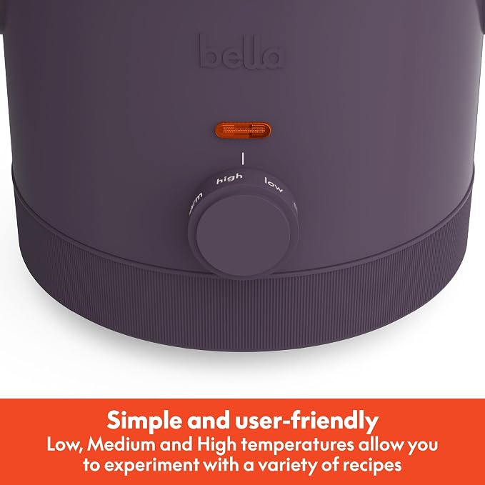 bella 1.5qt Manual Non-Toxic Slow Cooker with 3 Heat Settings, Plum