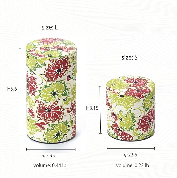 Japanese Pokkan Matcha Coffee Spice Tea Tin Canister Washi Paper Storage with Lid 7.05 oz Capacity (Cha)