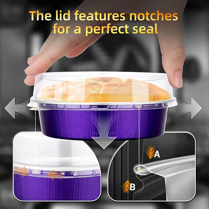 Beasea Mini Tart Pans with Lids, 120 Pack 7.3oz 4 Inch Disposable Cake Pans Aluminum Foil Pie Tart Baking Cups Tins Individual Dessert Containers Oven Dishes for Cheesecake - Violet Purple