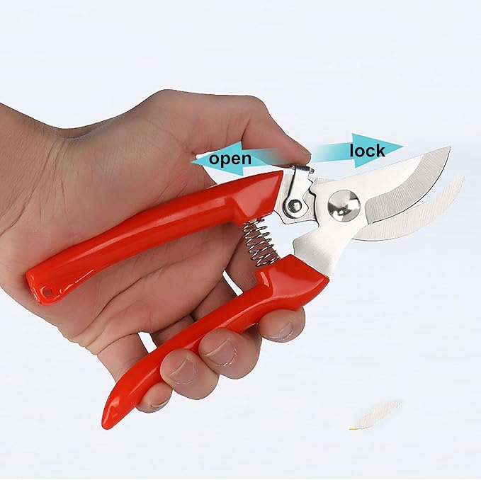 Garden Flower Shears Pruning Shears 6.9 inches Scissors Heavy Duty Plant Scissors for Cutting Flowers, Trimming Plants, Bonsai, Fruits Picking (Red Handle)