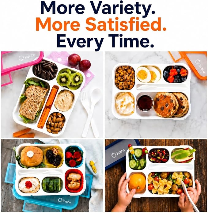 Bento Lunch Box for Kids, Boys, Girls, Adults, 6 Compartment Lunch-Boxes, Leakproof School Snack or Meal Portion Container, Utensils, BPA-Free, Orange