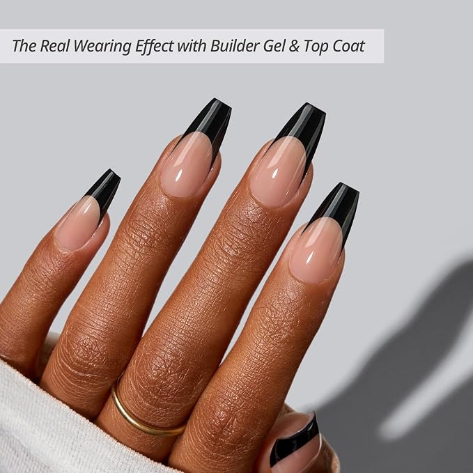 BTArtboxnails XCOATTIPS Black French Tip Press On Nails, L Coffin, Peach | Lamp-Curable, 4-Week Wear, Natural Nail Look, Salon Quality Value at Home, Easy-to-Apply for Beginners, 160ct Nail Tips Only