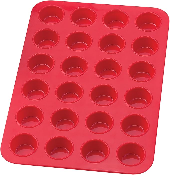Mrs. Anderson's Baking Silicone Mini Muffin Pan, 24 Cup, European-Grade Silicone Bakeware, For Mini Muffins And Cupcakes