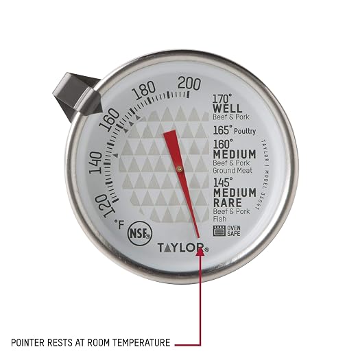 Taylor Leave-in Meat Oven Safe Analog Dial Meat Food Grill BBQ Kitchen Cooking Thermometer, 2 inch dial, Stainless Steel