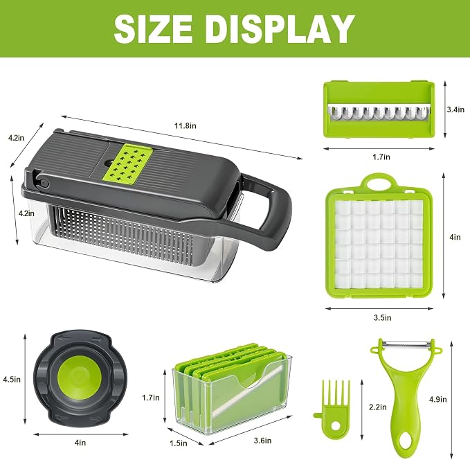 Vegetable Chopper with Container Cheese Grater Mandoline Slicer Cabbage Shredder for Veggie Onion Potato Fruit Food, Includes Egg Separator & Vegetable Peeler, Manual Hand Cooking Gadget for Kitchen