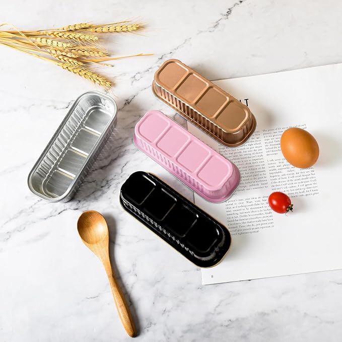 Findful Mini Loaf Baking Pans with Lids And Spoons (100 Pack, 6.8oz) Rectangle Aluminum Foil Baking Pans Tins Containers - Cupcake Containers Wrappers Cheesecake Creme Brulee Ramekins