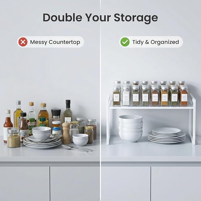 Cabinet Organizer 14.8''W 44 LBS Load Capacity Heavy Duty Kitchen Pantry Shelf Counter Countertop Storage Rack