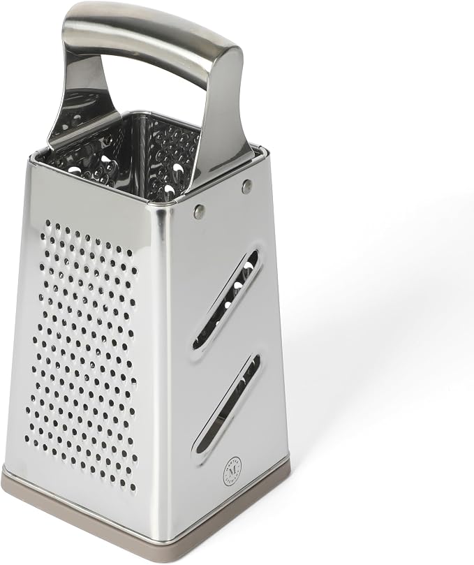 Martha Stewart Sprucedale 9.5-Inch Stainless Steel 4-Sided Box Grater – Durable Kitchen Cheese and Food Grater with Multiple Grating Surfaces