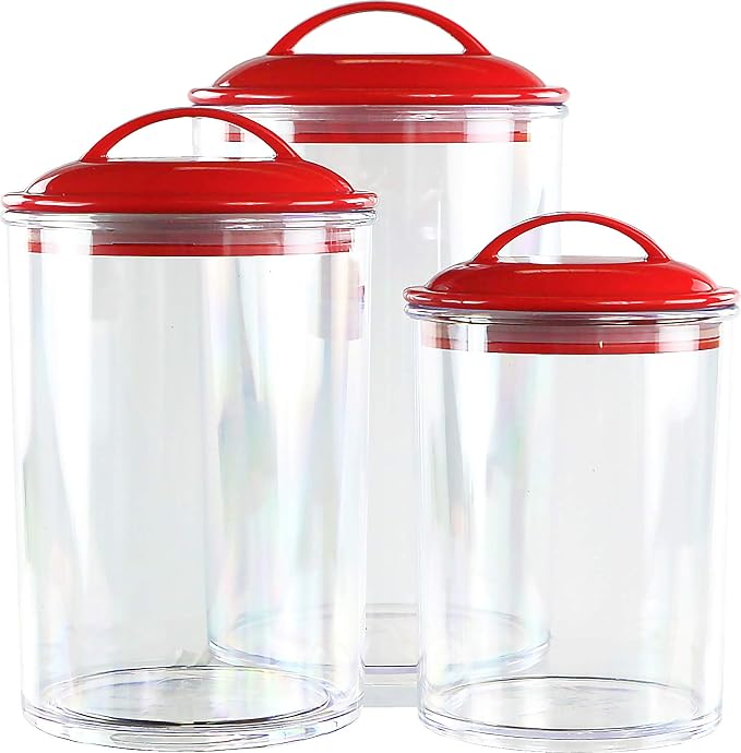 Food Storage Containers, BPA Free Airtight Canisters for Cereal, Pasta, Sugar, Coffee, Flour, Cookies, Loose Tea, for Kitchen Organization, Set of 3 by Reston Lloyd, Red