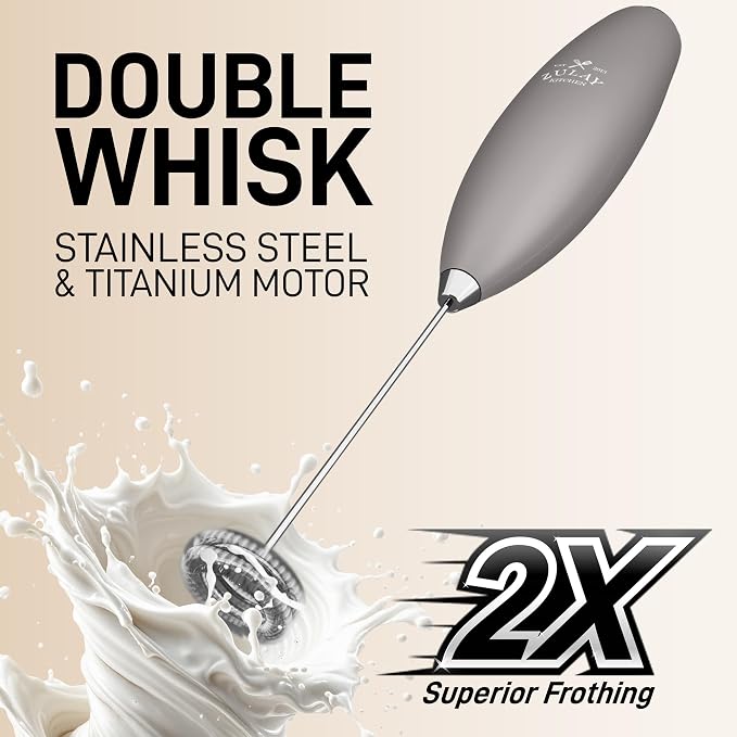 Zulay Kitchen Powerful Milk Frother Wand With Duracell Batteries - Ultra Fast Handheld Drink Mixer - Electric Whisk Foam Maker for Coffee, Lattes, Cappuccino & Matcha - Double Whisk - Gray