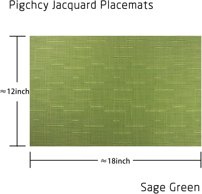 PIGCHCY Placemats Set of 12 Washable Durable Place Mats Vinyl Heat Resistant Non-Slip Table Mats Indoor Outdoor (Sage Green)