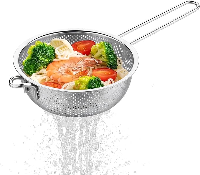 GREATLINK Stainless Steel Basin Colander with Handle Kitchen Strainer, Resting Feet and Colander to Strain, Rinse, Fry, Steam or Cook Vegetables & Pasta & Wash fruits,7.68inch(19.5cm)