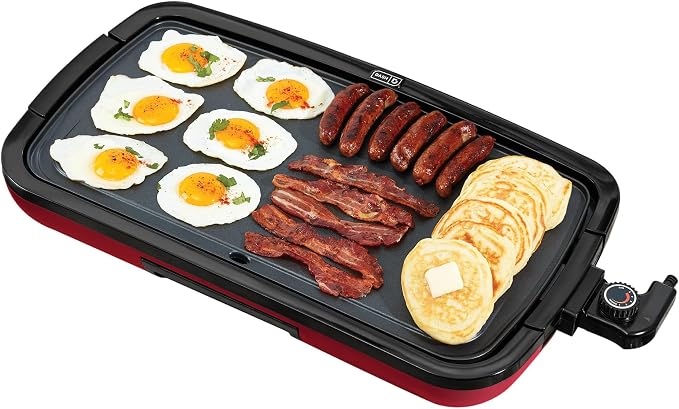 Dash Deluxe Everyday Electric Griddle, Removable Nonstick Plate, Red | Flat Top Grill with Drip Tray, Temperature Control, Large 20-Inch Cooking Surface for Pancakes, Eggs, Burgers, & Bacon