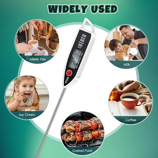 12 Set Digital Food Thermometer Long Probe Instant,White | Waterproof for Water, Liquid, Candle and Cooking Meat Thermometer Read for Kitchen BBQ Grill Candy