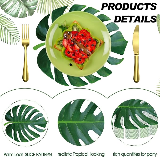 Sinmoe 100 Pcs Disposable Paper Placemats Bulk,Green,Palm Leaf | Paper Charger Place Mat Party Charger Plates Table Place Mats for Dinner Wedding Birthday Baby Shower Spring Dining Tableware
