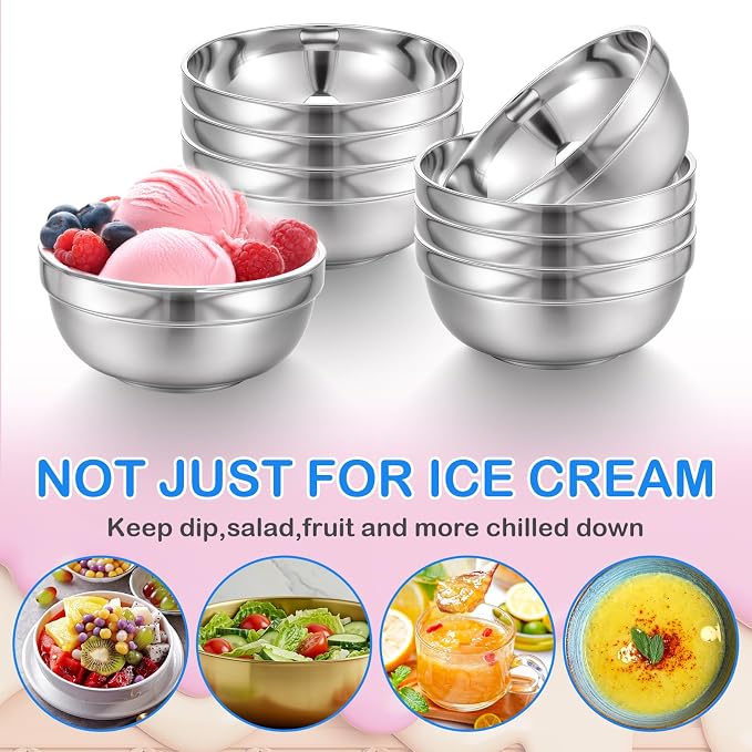 8 Pack 24 oz Stainless Steel Bowls Double Walled Insulated Soup Ice Cream Metal Mixing Nesting Bowls for Serving Soup Rice Cereal