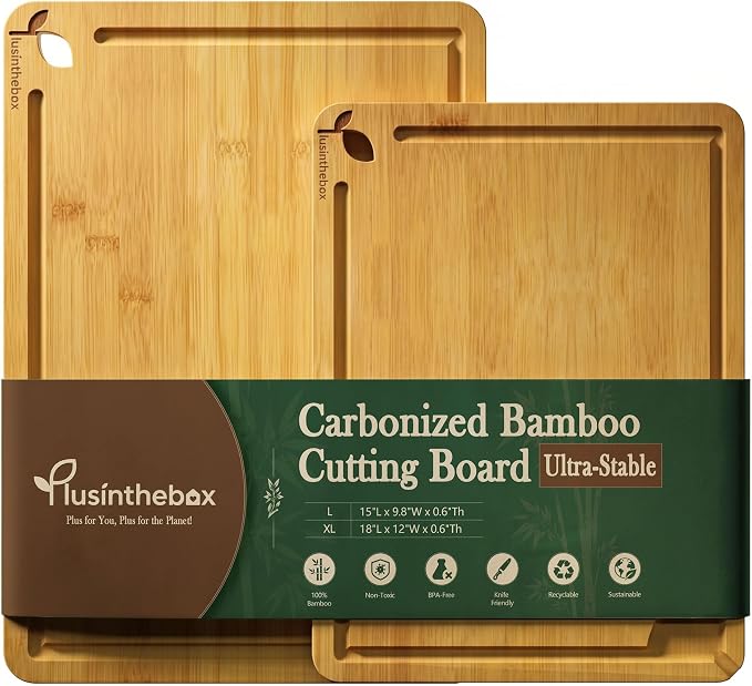 Cutting Board Set of 2,Chopping Boards for Kitchen Meal Prep,Large and X-Large Wood Cutting Boards for Meat, Vegetables and Fruit, Deep Carbonized Bamboo Boards for Daily Cooking and Small Kitchen