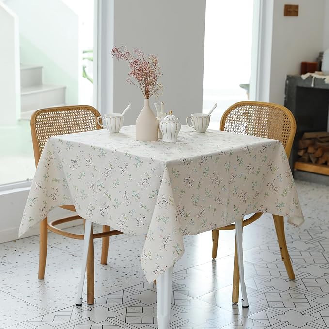 Pastoral Square Tablecloth - 52 x 52 Inch Table Cloth - Washable Table Cover with Dust-Proof Wrinkle Resistant for Restaurant, Picnic, Bistro, Indoor and Outdoor Dining, Gardenia