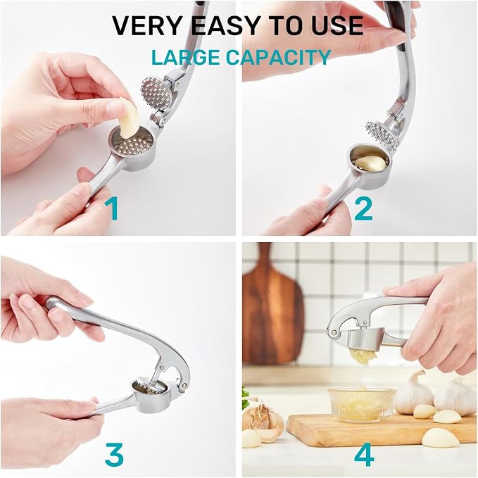 Garlic Press, Premium Rust Proof Kitchen Garlic Mincer Crusher Squeezer with Ergonomic handle, Ginger Crusher with Good Grip, Easy to Clean, Dishwasher Safe