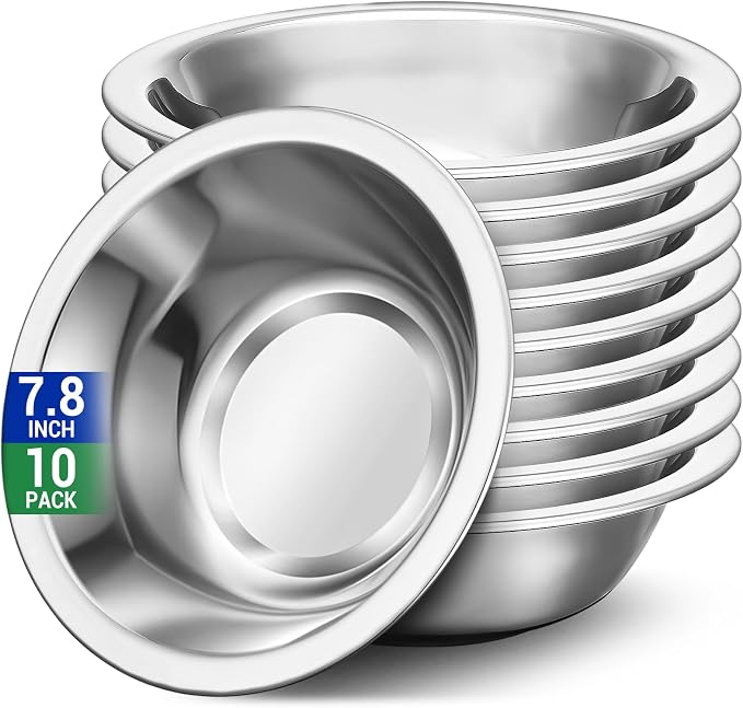 304(18/8) Stainless Steel Mixing Bowls for Kitchen, 10 Pack 7.8" 28.89 fl.oz Metal Mixing Bowls Set Stackable for Baking Serving Cooking Food Prep Storage Dishwasher Safe Heavy Duty