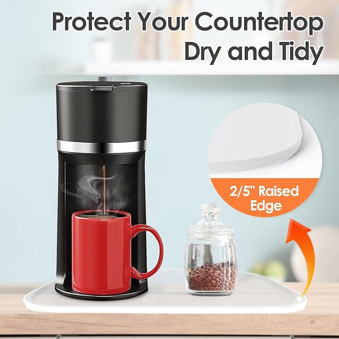 Silicone Coffee Maker Mat with Lip for Countertops, 24'' x 16'' Translucent | Multi leak-proof coffee tray for countertop, non-slip silicone mat fits most coffee makers & espresso machines, wipe-clean