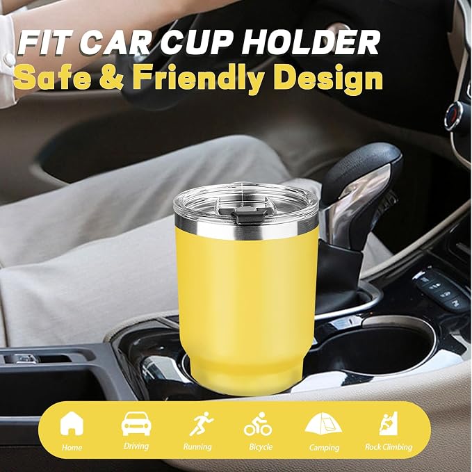 30 oz Tumbler with Lids and Straws, Stainless Steel Insulated Coffee Tumbler, Double Wall Vacuum Insulated Travel Mug Cup, Leakproof Thermal Coffee Cup for Hot and Cold Drinks (Yellow)