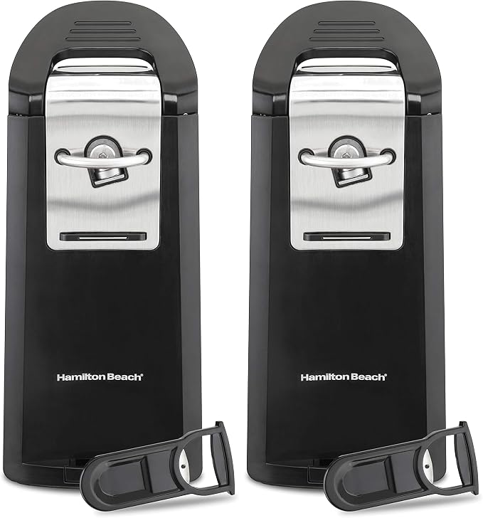 Hamilton Beach Smooth Touch Electric Automatic Can Opener Easy Push Down Lever,For All Standard-Size&Pop-Top,Extra Tall,With Bottle Opening Accessory and Built-In Knife Sharpener,Black(Pack of 2)