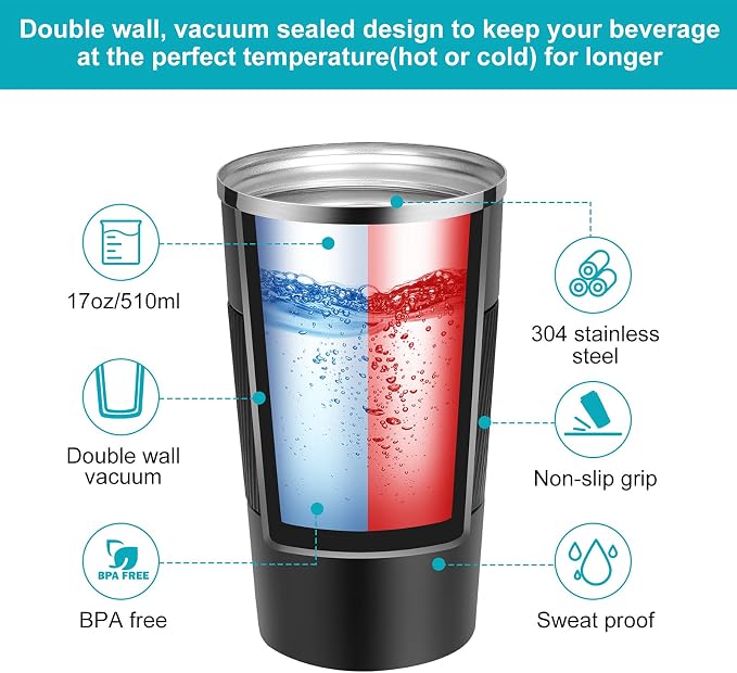 YINJAM 12oz Travel Coffee Mug Insulated Coffee Cups to Go with Leakproof Lid Vacuum Stainless Steel Double Walled Thermal Car Coffee Tumbler for Hot Cold Iced Tea Drinks Reusable (Pink, 12oz)