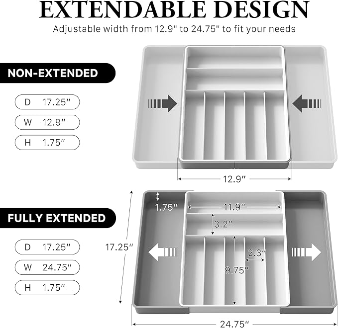 Simple Houseware Expandable Kitchen Drawer Flatware Organizer, Gray/White
