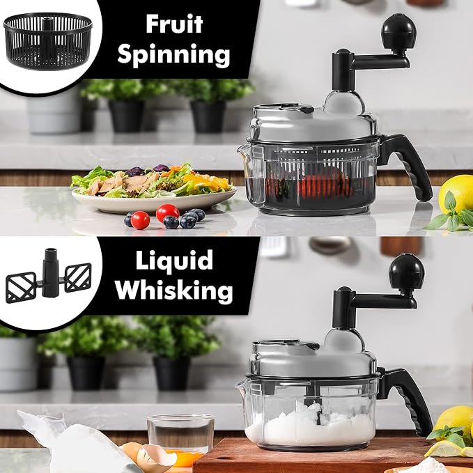 Geedel Large Food Chopper Vegetable Chopper, Manual Food Processor, 3 Cups | 3-in-1: Chop, Blend & Whisk, No BPA, Effortless Handle, Sharp Blade for Vegetable, Fruit, Meat, Nut, Ice, Salad, Salsa, etc
