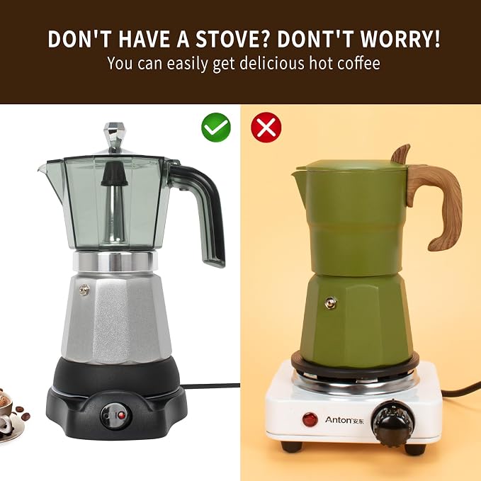 LAOION 6 Cup Manual Espresso Maker, Small Espresso Machines for Home | Cuban Coffee Maker with Detachable Base & Overheat Protection,Cafeteras Electricas Modernas Moka Pot,Greca Electrica De Cafe