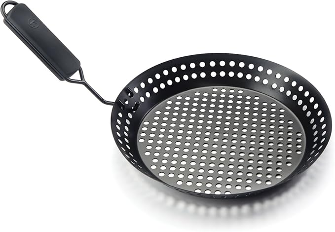 Outset Grill Skillet With Removable Handle, Non-Stick 12" Round Grill Pan | Easy To Cook On & Clean | Detachable Handle So The Pan Can Be Used On The Grill Or Oven | Perfect For Seafood, Veggies & Meat