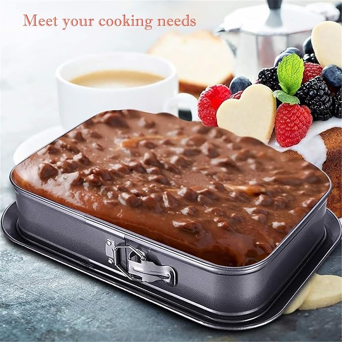 Kenond Large Springform Cake Pan, 14 x 11-Inch Rectangle Cheesecake Pan | Non-Stick Baking Pan Mold Leakproof, Tiramisu Bakeware with 50Pcs Wax Paper, 3Pcs Spatula Set