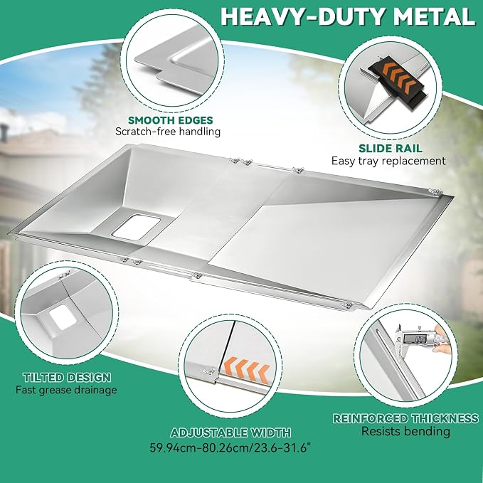 Universal Grease Tray with Catch Pan Replacement for Nexgrill 720-0830H | for 720-0888S 720-0888N, Adjustable Drip Pan for 3/4/5/6 Burner, BBQ Grill Pan for Charbroil, Dyna Glo, BHG, Expert Gas Grill