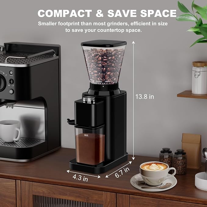 binROC Electric Conical Burr Coffee Grinder with Portafilter Holder, Black | 48 Grind Settings, 35s Timer, Anti-Static, Easy Clean, Low Noise with Overheat Protection for Espresso, Drip & French Press