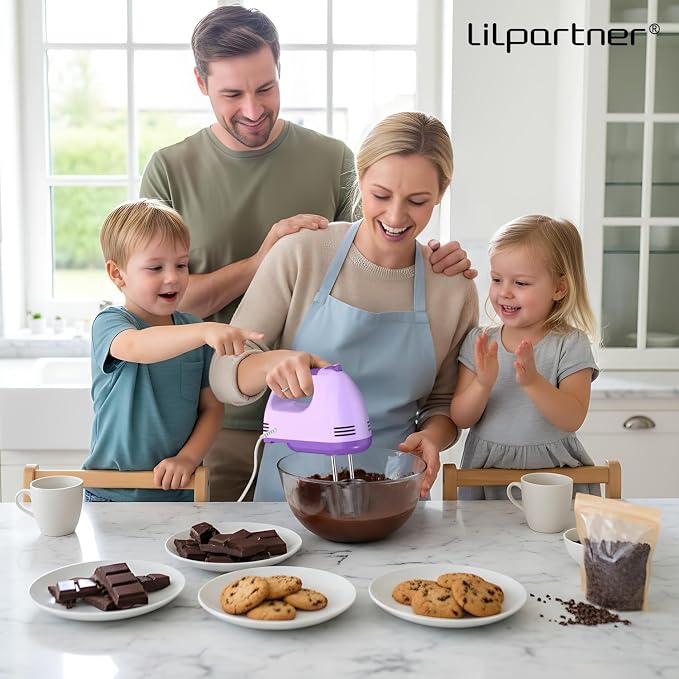 LILPARTNER Hand Mixer Electric, Ultra Power Kitchen Hand Mixer With 7-Speed & 5 Stainless Steel Accessories for Whipping Dough, Cream, Cake, Dishwasher Safe, Light Purple