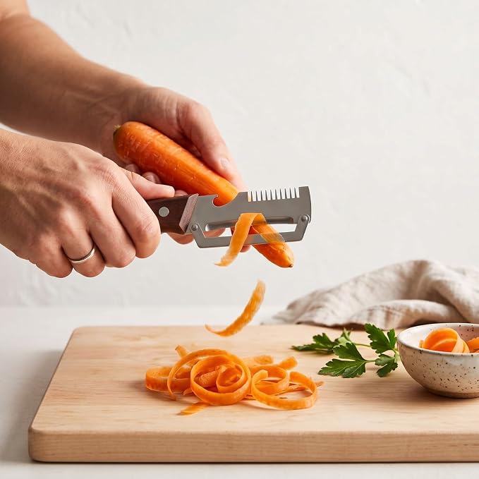 Multifunctional Vegetable Peeler with Wooden Handle | Bottle Opener, Vegetable Slicer, Cabbage Shredder, Stainless Steel, Kitchen Essentials 2026