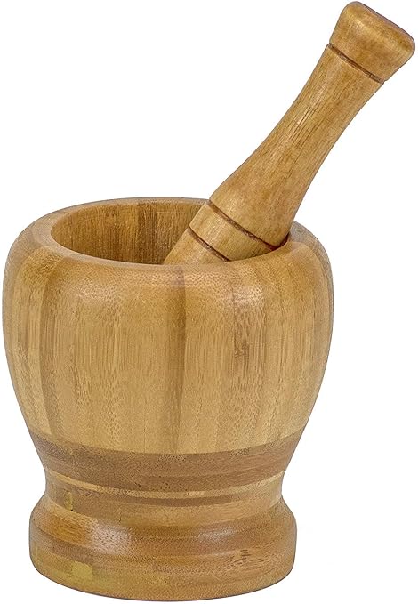Mortar and Pestle, 100% Natural Bamboo Spice Grinder, Decorative 4 inch Wooden Mortar and Pestle Set for Kitchen