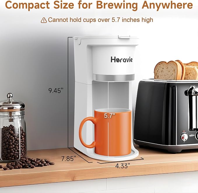 Small Single Serve Coffee Maker, One Cup Coffee Machine for K-Cup & Grounds | Portable Pod Coffee Maker, Fast Brew, 6 to 12 oz. Brew Sizes, One Button Design, Easy for Elder to Use, Space Saving, Black