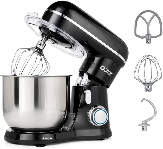 Kitchen in the Box Stand Mixer, 3.5 QT Small Kitchen Electric Dough Mixer | 10-Speed, for 1–2 People, Beginner-Friendly, with Dishwasher-Safe Dough Hook, Beater & Egg Whisk, Cake, Black