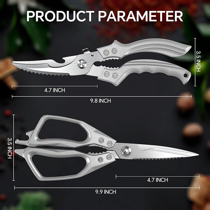 2PCS Kitchen Shears Set Multi-Purpose Kitchen Scissors for Food Heavy Duty | Culinary Chef Scissors for Chicken Meat Vegetables Herbs Scaling Fish, Good Grips, Professional Poultry Shears, Silver