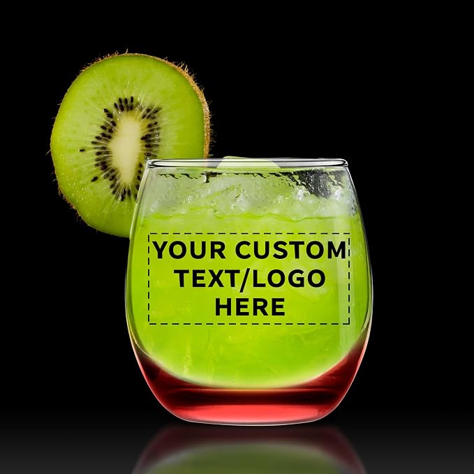 Custom Mikonos Stemless Wine Glasses 11.5 oz. Set of 10/50/100, Personalized Bulk Pack - Restaurant Glassware, Perfect for Red Wine, White Wine, Cocktails - Red