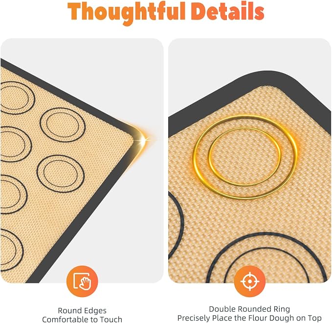 Silicone Baking Mat 30 Rings Dough Guide Nonstick Oven Safe 16.5x11.6in | Home baking cookie pastry dough shaping mat with 30-ring guide for even portions and consistent baking results