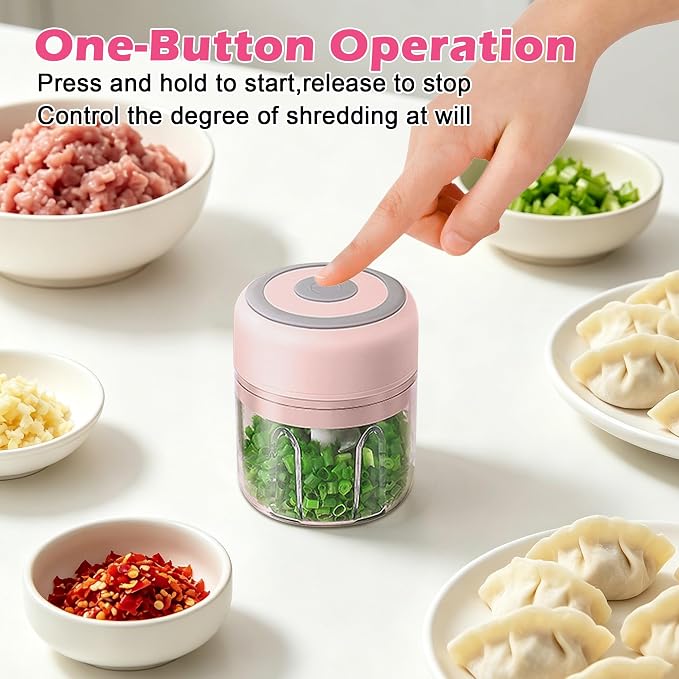 Electric Garlic Mincer, 250ML Small Onion Chopper USB | Portable Mini Food Processor for Vegetable Chopper Garlic Ginger Chili Veg, Pink